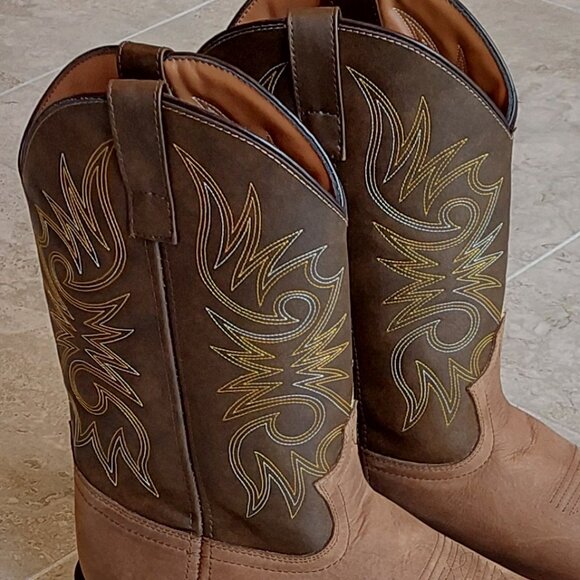 New Laredo Men\'s Brown & Tan Leather Paris Western Cowboy Boots Size 11 EW main image 11